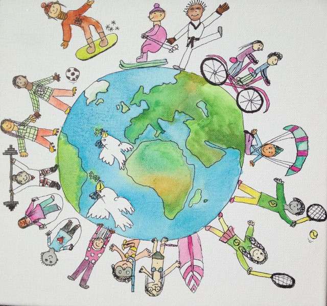 Sport für eine friedlichere Welt (Kinderzeichnung)